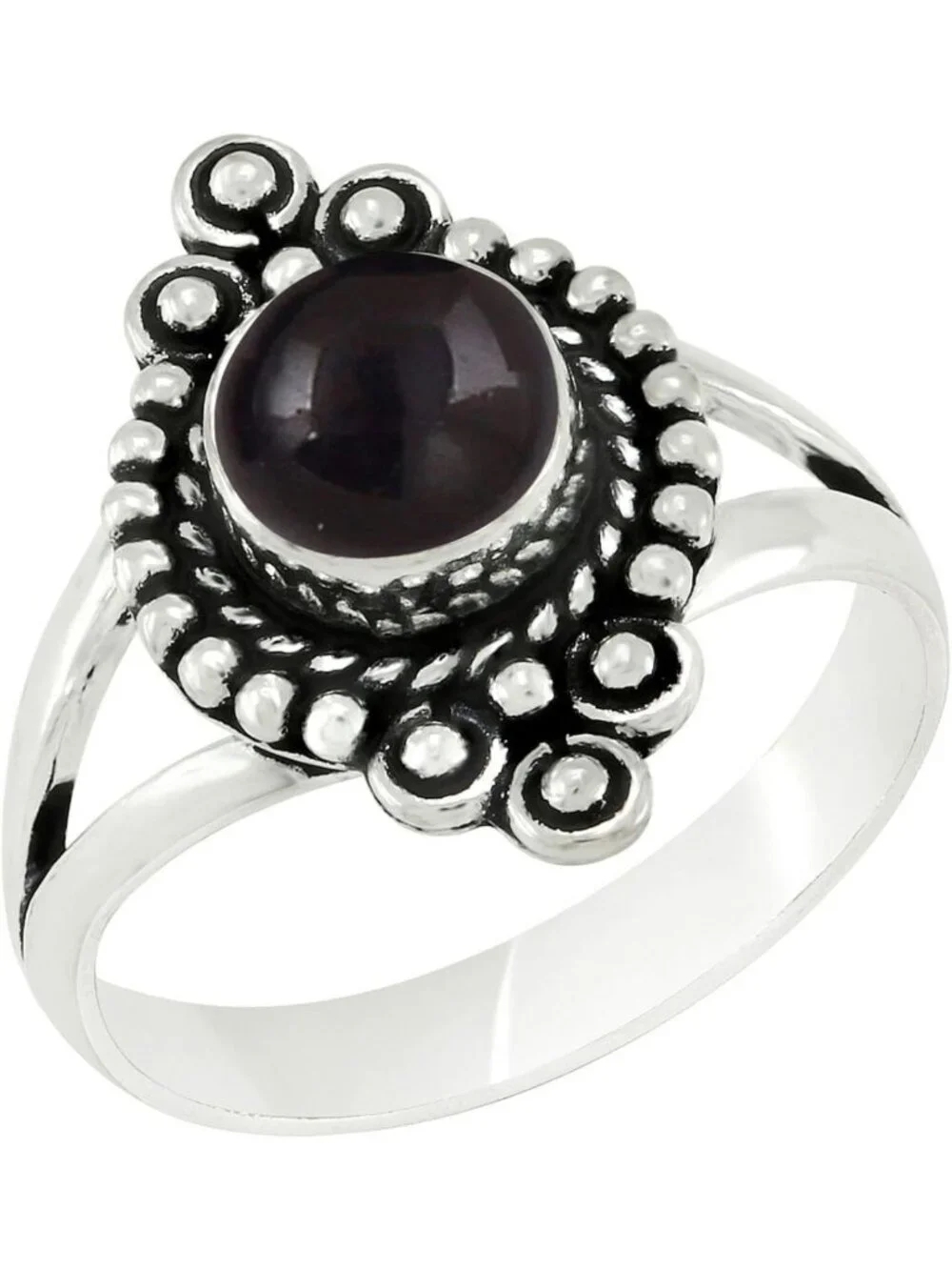 Vintage Round Natural Gemstone Ring - Handmade 925 Silver Overlay Birthstone